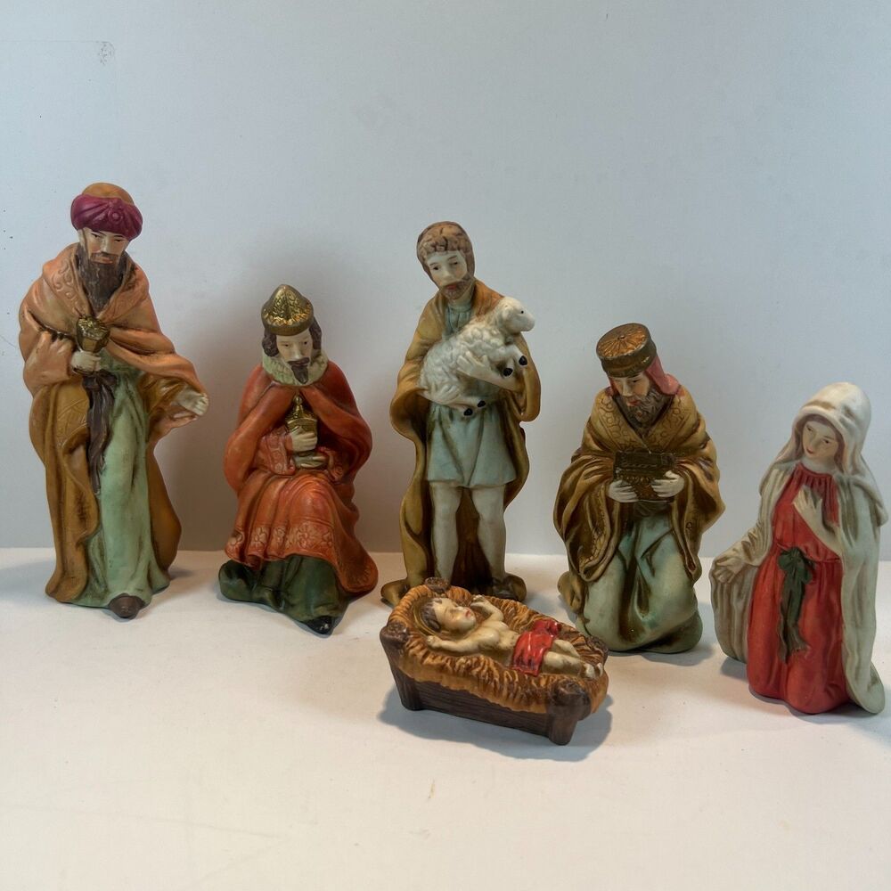 Nativity Set Wisemen Baby Jesus Mary Joseph Made in Taiwan 5" Ceramic Lot of 6